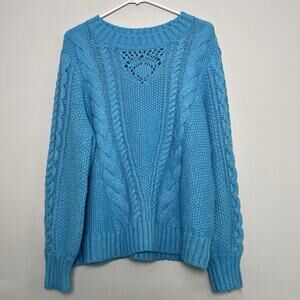 Talbots Womens Cable Knit Crew Neck Sweater Fisherman Blue Petite Plus Sz 2X